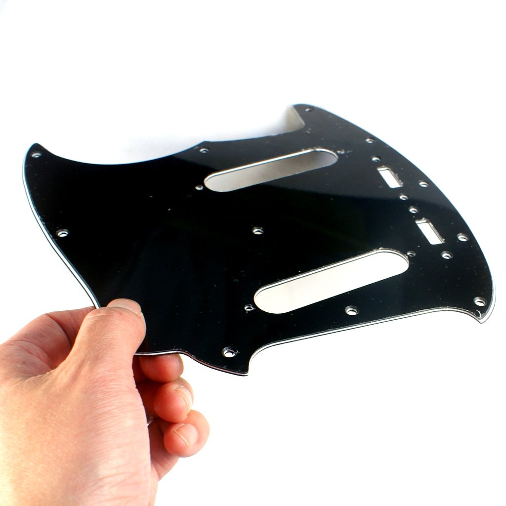 (A91) Custom 3 Ply LEFT-HANDED Guitar Pickguard Fits Mustang Classic Series, BLACK