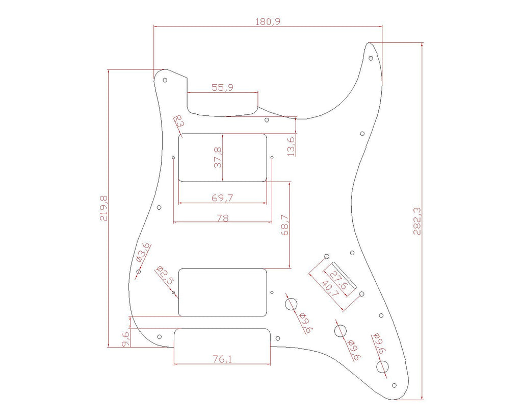 Left handed Strat style HH Layout Guitar Pickguard,3ply White