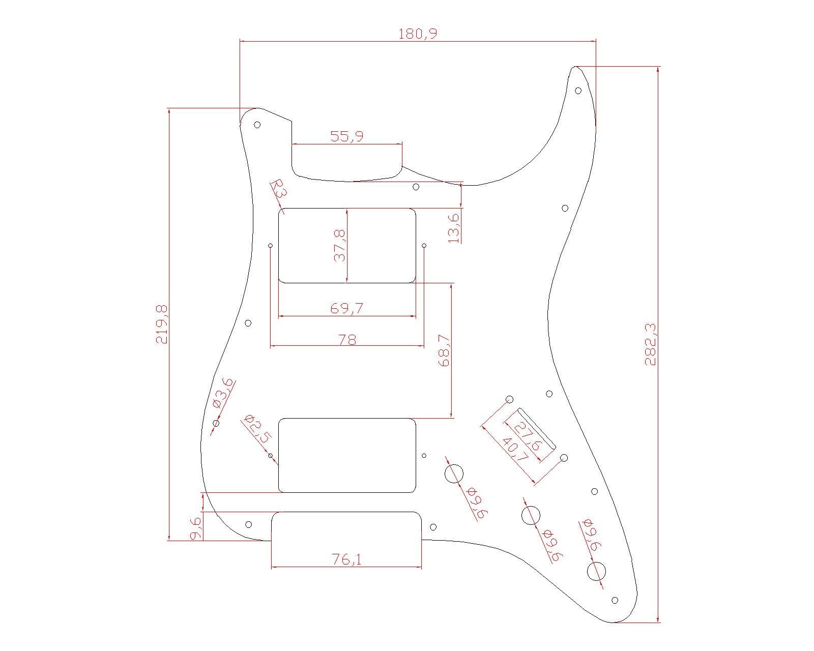 Left handed Strat style HH Layout Guitar Pickguard,3ply White